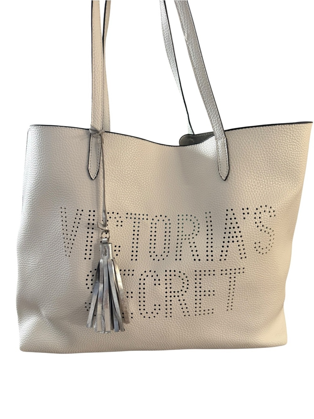 Victoria's Secret White Tote with Studded Logo and Tassel Charm - Picture 8 of 8